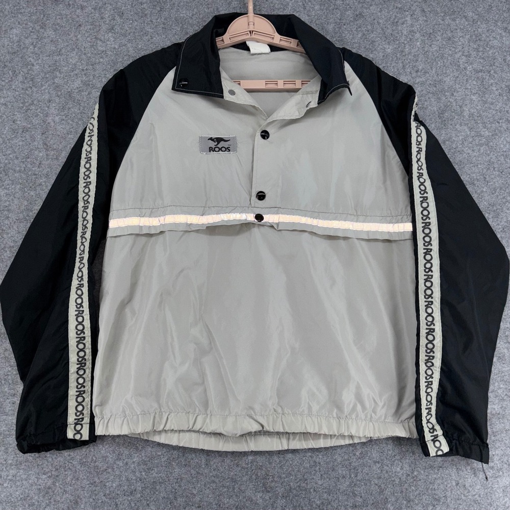 Vintage 1982 KangaROOS Windbreaker Jacket Grey Black Mens Small Made in USA